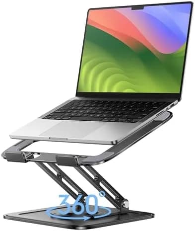 Adjustable Laptop Stand with 360° Rotating Base, Ergonomic Foldable Riser for Desks (10-16")