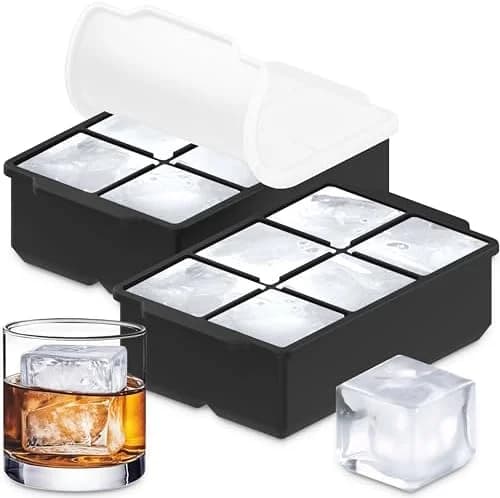 Practical KitchFort Large Silicone Ice Cube Tray (2-Pack), Easy Release 2" Big Ice Cubes - Cocktail, Whiskey I