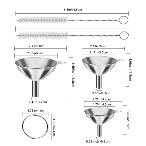 Durable Metal Stainless Steel Funnel, Large Medium Small Funnel Set of 3, Food Grade Mini Funnels for Kitche