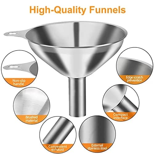 Durable Metal Stainless Steel Funnel, Large Medium Small Funnel Set of 3, Food Grade Mini Funnels for Kitche