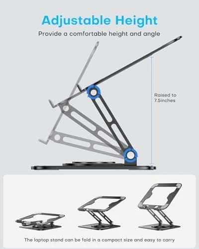 Adjustable Laptop Stand with 360° Rotating Base, Ergonomic Foldable Riser for Desks (10-16")