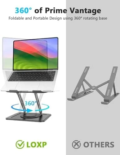 Adjustable Laptop Stand with 360° Rotating Base, Ergonomic Foldable Riser for Desks (10-16")