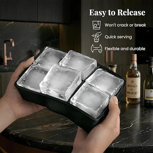 Practical KitchFort Large Silicone Ice Cube Tray (2-Pack), Easy Release 2" Big Ice Cubes - Cocktail, Whiskey I