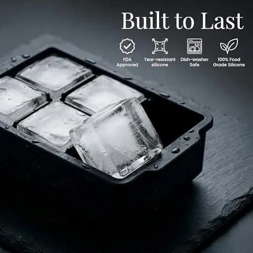 Practical KitchFort Large Silicone Ice Cube Tray (2-Pack), Easy Release 2" Big Ice Cubes - Cocktail, Whiskey I