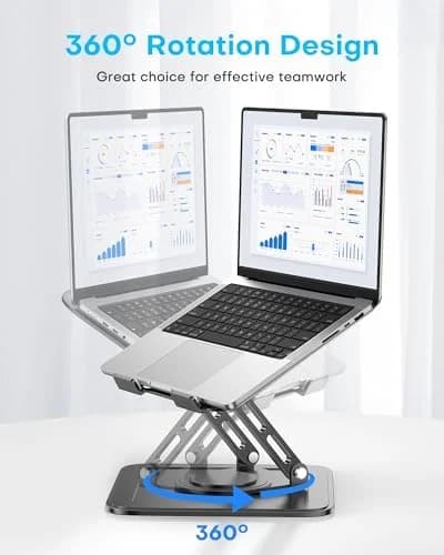 Adjustable Laptop Stand with 360° Rotating Base, Ergonomic Foldable Riser for Desks (10-16")