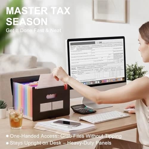 Compact ThinkTex Accordion File Organizer, 12 - Pocket Expanding File Folders for Paper Receipts, Bills & Ta