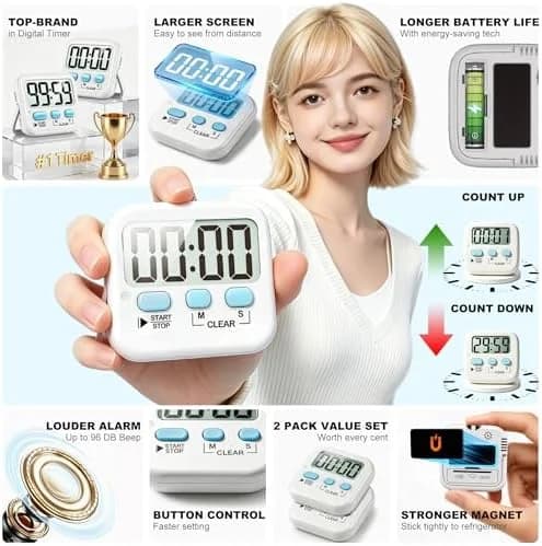 Modern Antonki 2 Pack Digital Timer for Kids, Magnetic Countdown Kitchen Timers for Cooking, Egg, Classroom