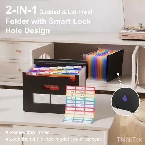 Compact ThinkTex Accordion File Organizer, 12 - Pocket Expanding File Folders for Paper Receipts, Bills & Ta