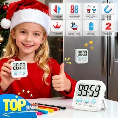 Modern Antonki 2 Pack Digital Timer for Kids, Magnetic Countdown Kitchen Timers for Cooking, Egg, Classroom