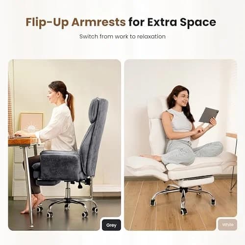Stylish Big and Tall Office Chair, Flip Armrests for Pets & Cross Legged Sitting, Executive Ergonomic Comput